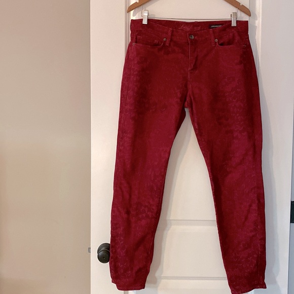 Lucky Legends Sofia Skinny Deep Red Jeans w Subtle Flower Print +MEASUREMENTS 31 - Picture 3 of 15